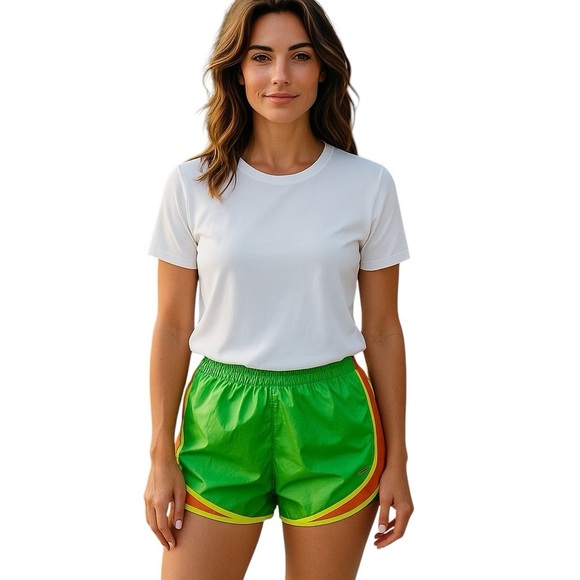 Nike Dri-Fit Vibrant Green & Orange Athletic Running Shorts Women’s Size L - Picture 1 of 5